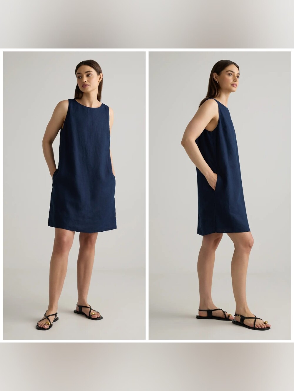 Quince 100% European Linen Tank Mini Dress Large Navy Short Lined Round Neck